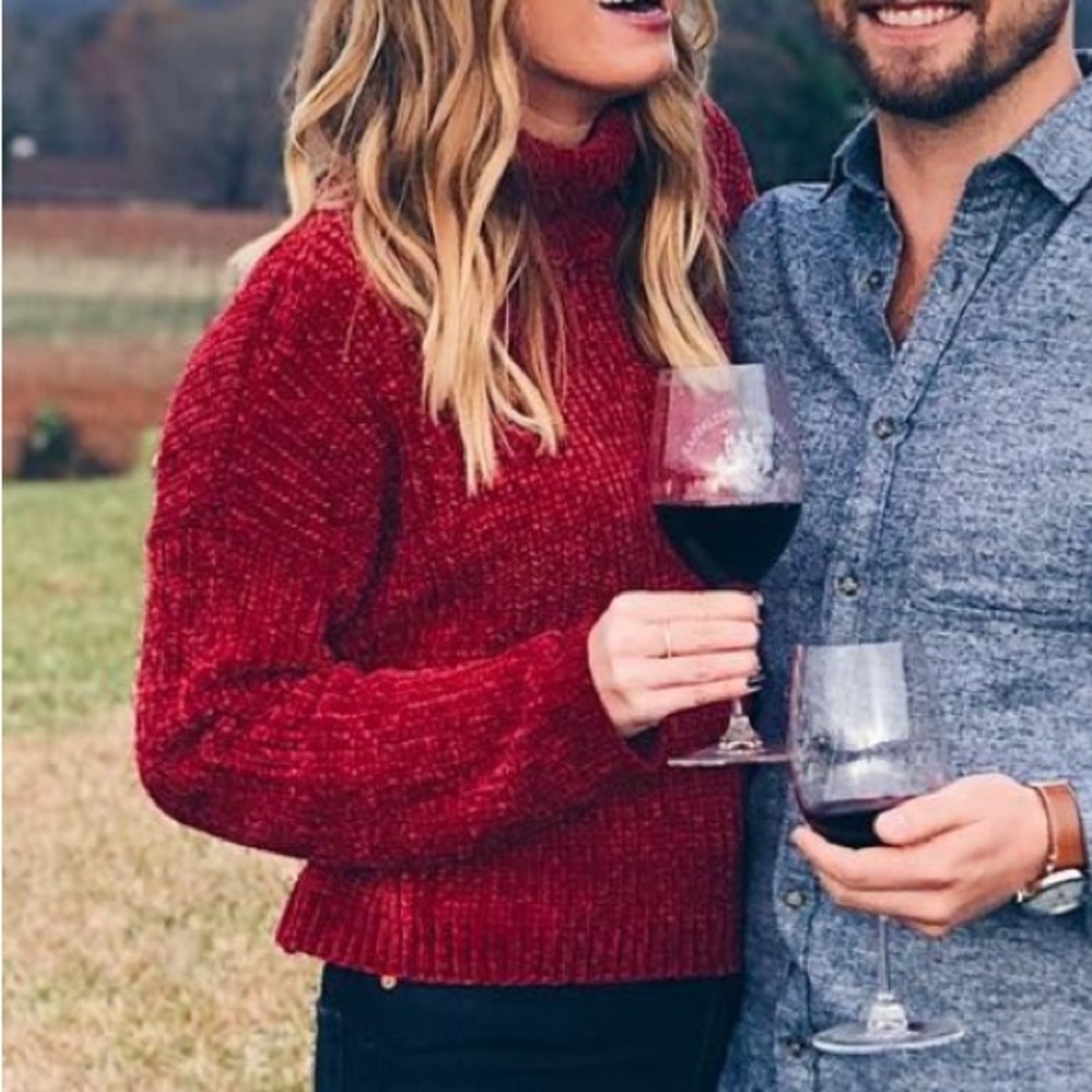 Blank NYC Deep Red Textured Crop Turtleneck